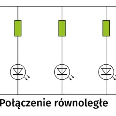 Schemat połączenia równoległego LED z rezystorami. Pytanie: jaki rezystor do LED w samochodzie?