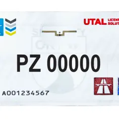 Nowe zabezpieczenie tablic rejestracyjnych przed kradzieżą. Widoczny numer PZ 00000, kod QR i hologramy.