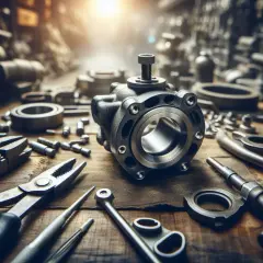 Metalowy zawór, narzędzia i części. Może to być element silnika, gdzie wypalony zawór wpływa na kompresję.
