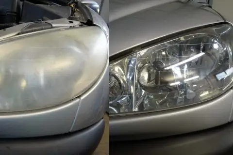 Przed i po: matowe lampy samochodowe odzyskują blask dzięki domowym sposobom na polerowanie lamp.